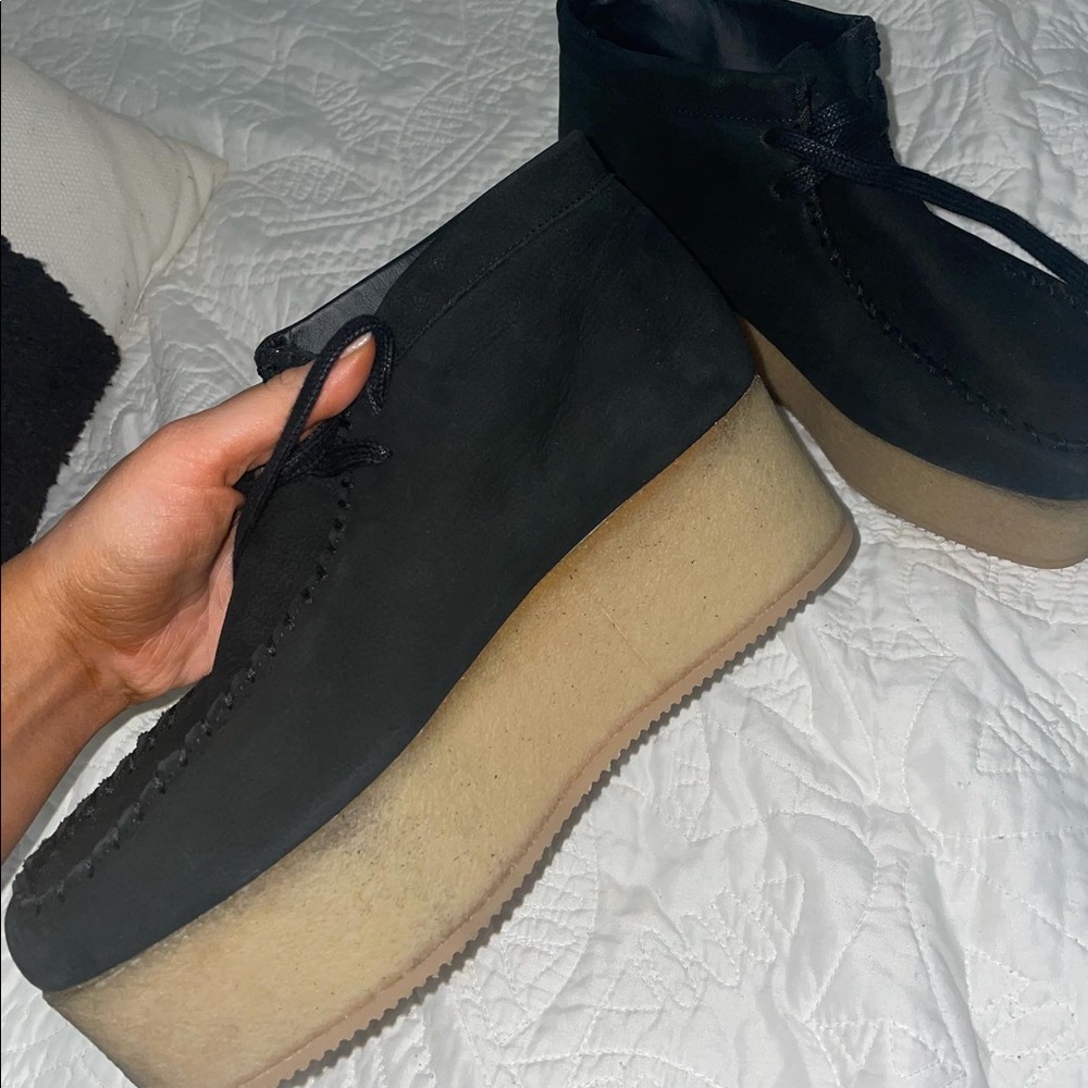 These platform Clark’s retail for $200. I purchased them and have not worn them.